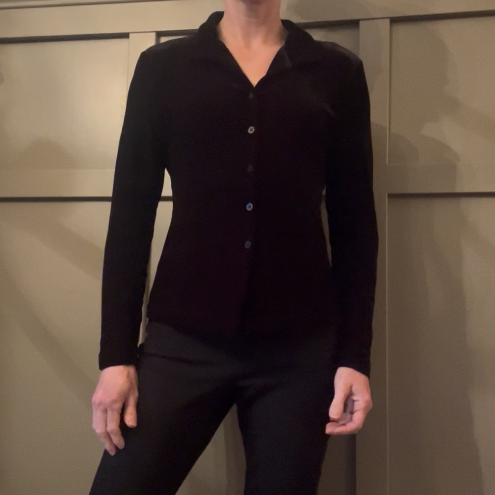 BCBGMaxAzria Black Velvet Button Down Shirt Top Long Sleeve Size Medium